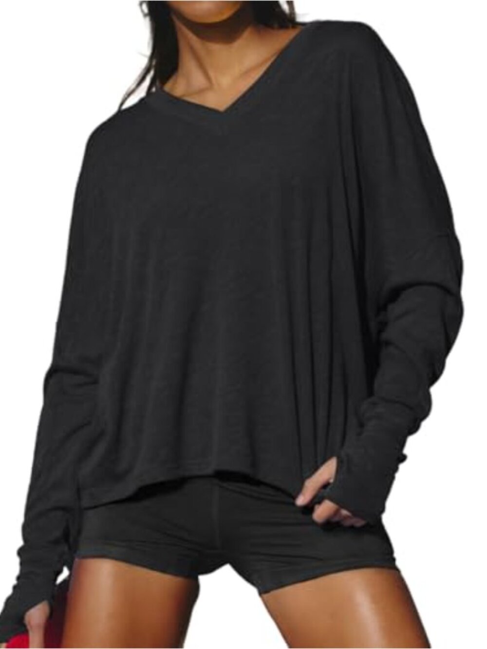 Long Sleeve Workout Shirts for Women with Thumb Holes V-Neck Yoga Athletic Top